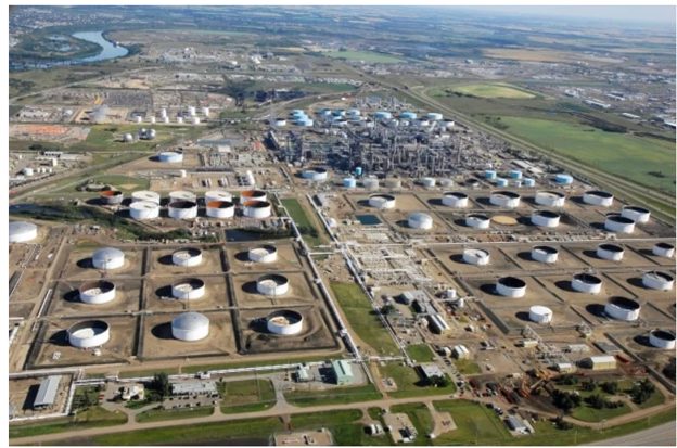 Aerial view of the Baseline Tank Terminal, Alberta, Canada
