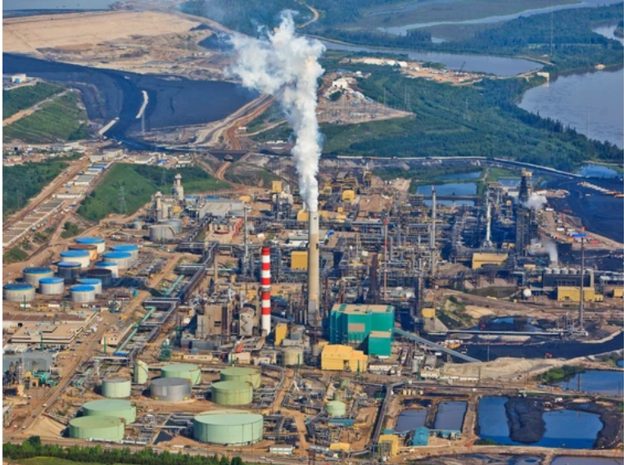 Aerial view of the Suncor Base Plant Oil Sands facility, Alberta, Canada